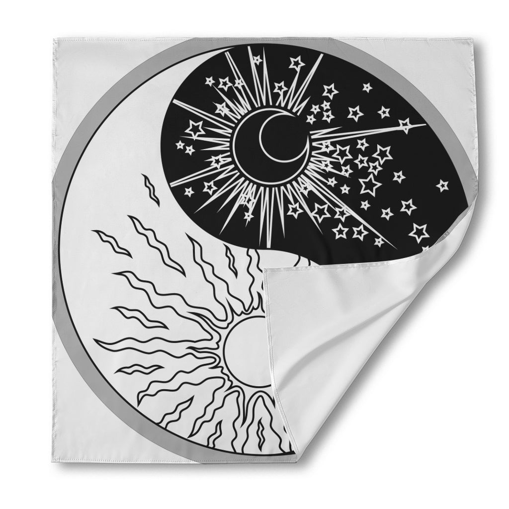 Sun And Moon Yin Yang Print Silk Bandana