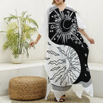 Sun And Moon Yin Yang Print Silk V-Neck Kaftan Dress