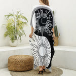 Sun And Moon Yin Yang Print Silk V-Neck Kaftan Dress