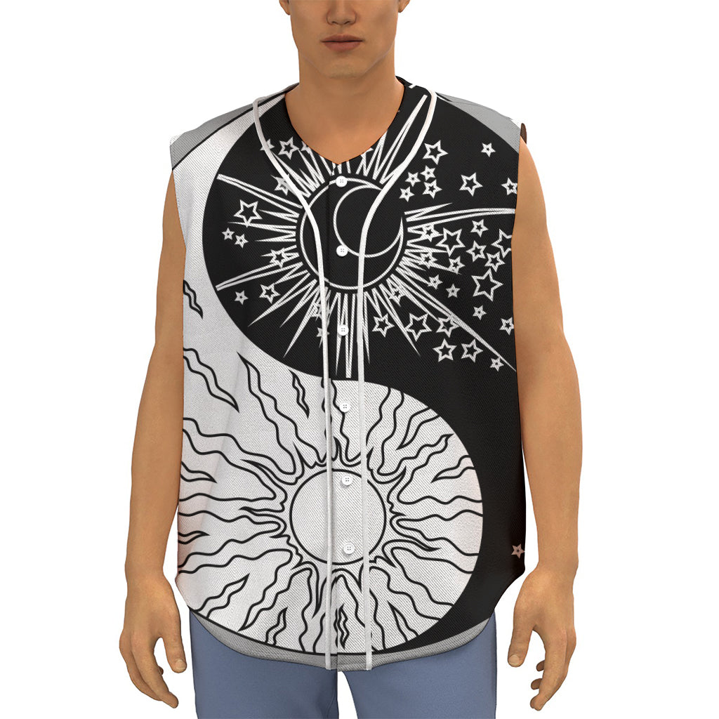 Sun And Moon Yin Yang Print Sleeveless Baseball Jersey
