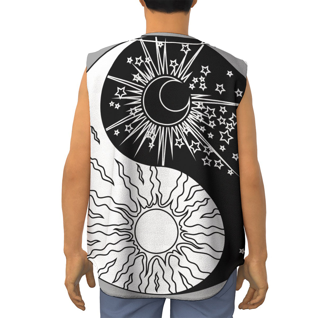 Sun And Moon Yin Yang Print Sleeveless Baseball Jersey