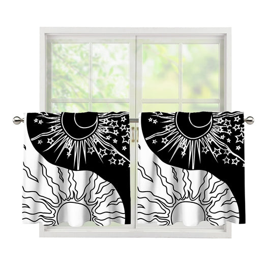 Sun And Moon Yin Yang Print Tier Curtains