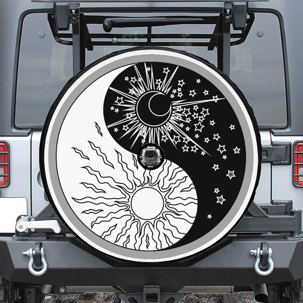 Sun And Moon Yin Yang Print Tire Cover With Camera Hole