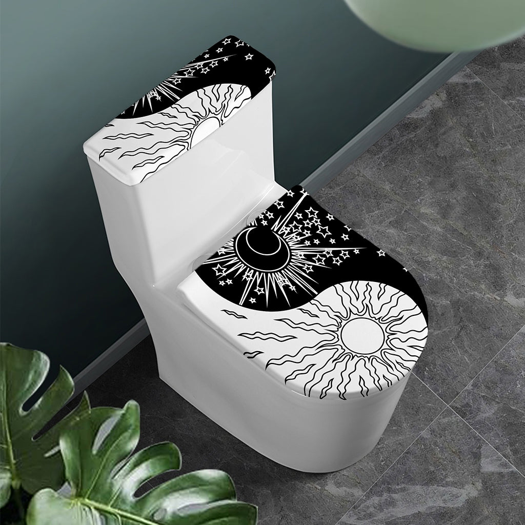 Sun And Moon Yin Yang Print Toilet Lid And Tank Cover Set