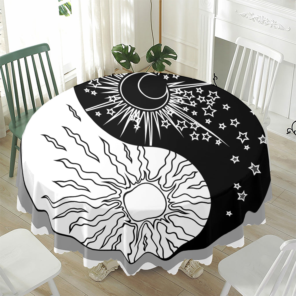 Sun And Moon Yin Yang Print Waterproof Round Tablecloth