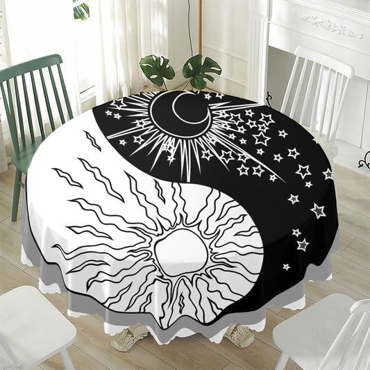 Sun And Moon Yin Yang Print Waterproof Round Tablecloth