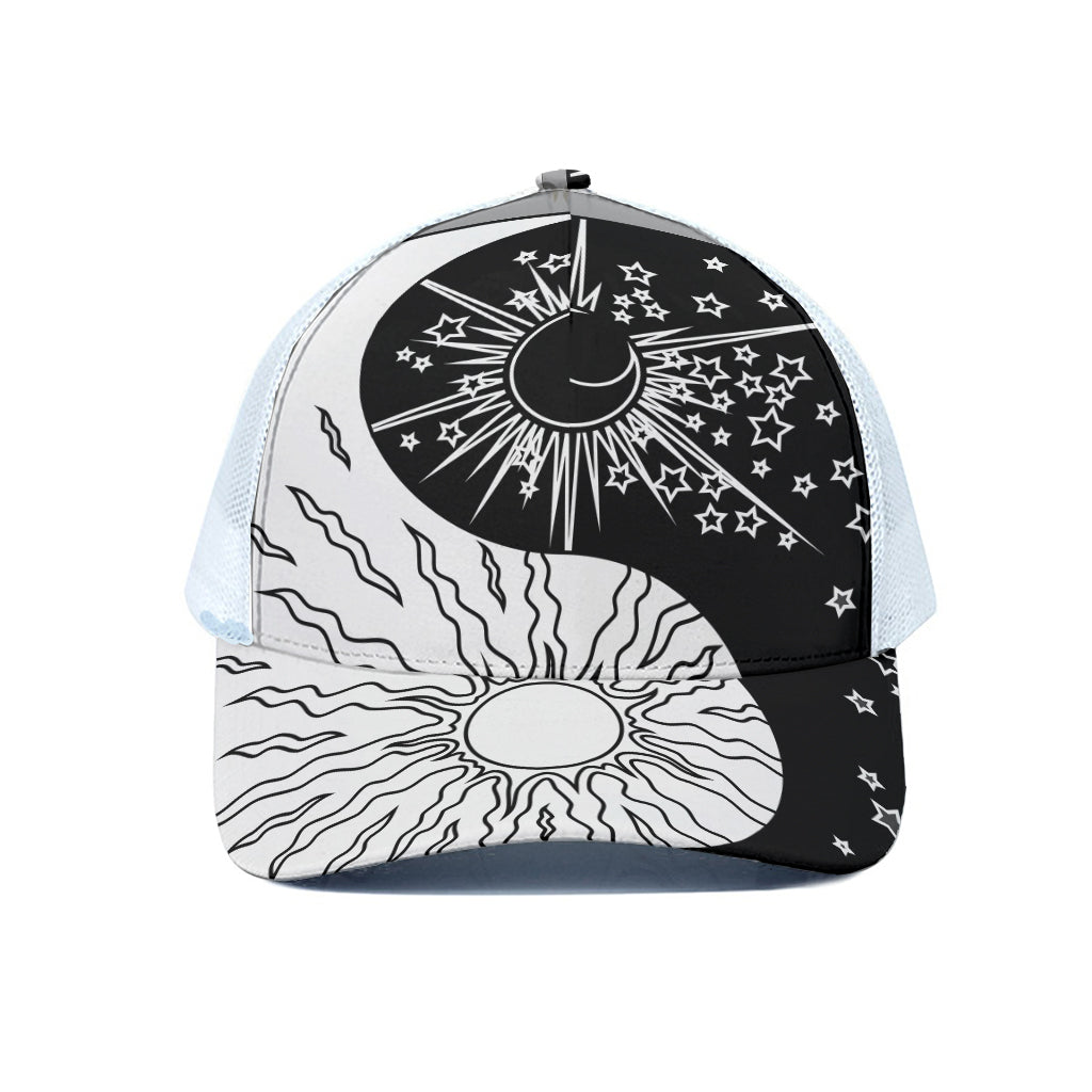 Sun And Moon Yin Yang Print White Mesh Trucker Cap