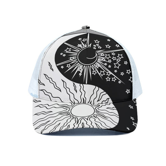 Sun And Moon Yin Yang Print White Mesh Trucker Cap