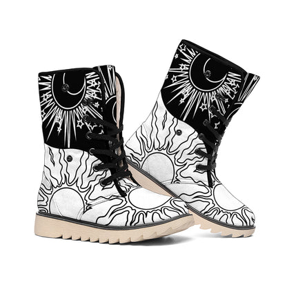 Sun And Moon Yin Yang Print Winter Boots