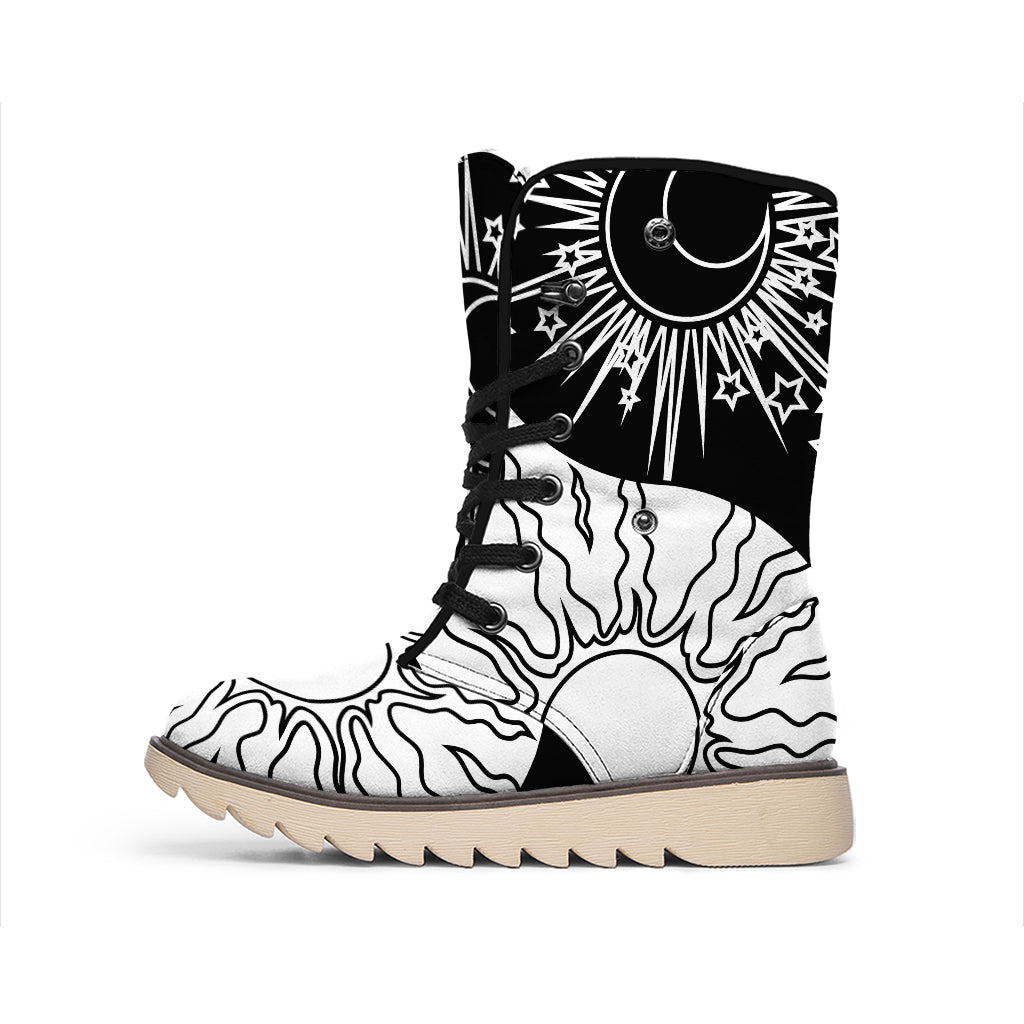 Sun And Moon Yin Yang Print Winter Boots
