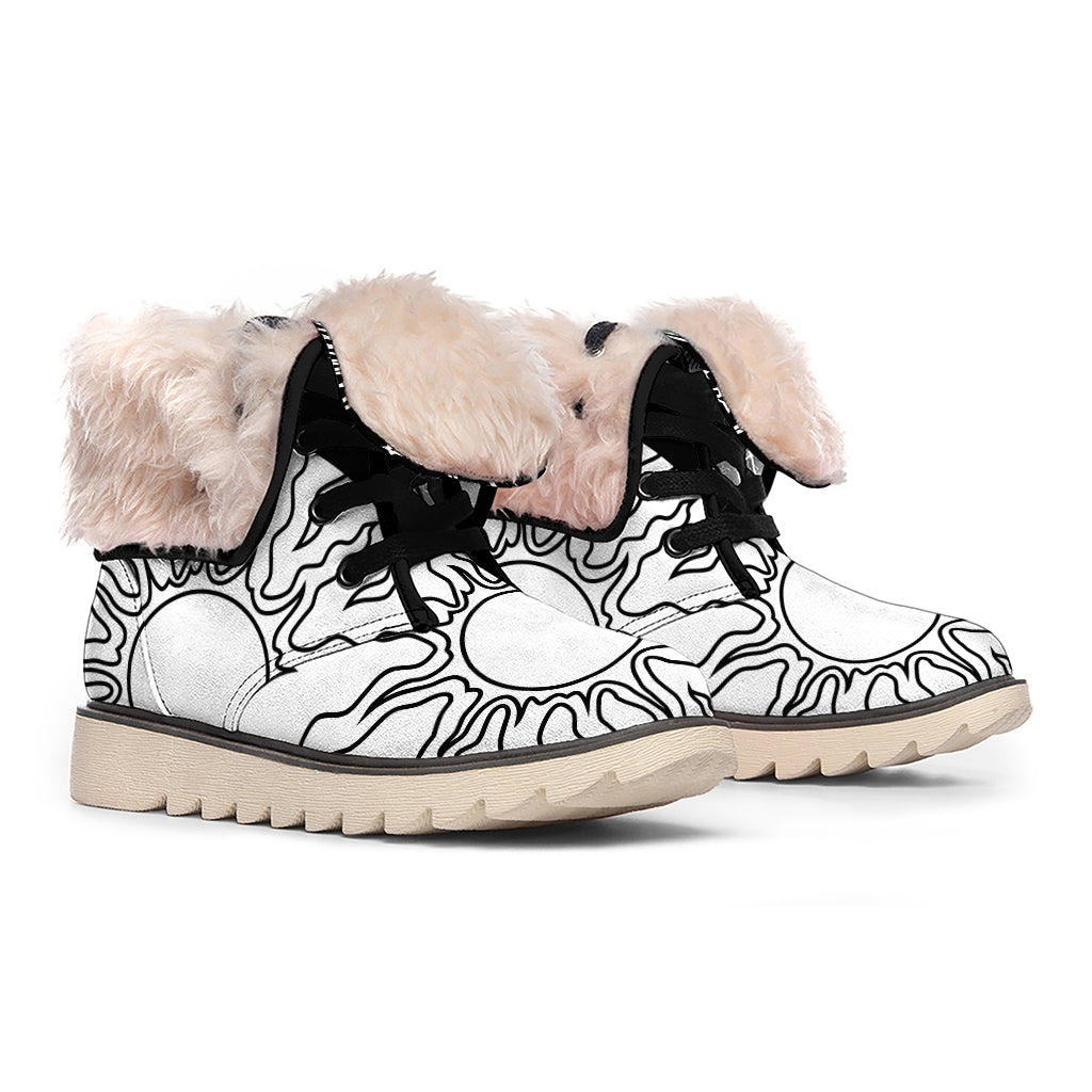 Sun And Moon Yin Yang Print Winter Boots