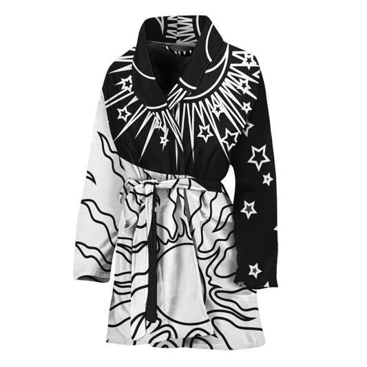 Sun And Moon Yin Yang Print Women's Bathrobe