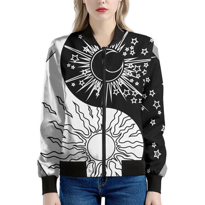Sun And Moon Yin Yang Print Women's Bomber Jacket