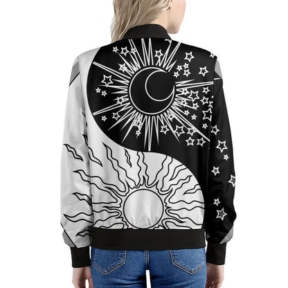 Sun And Moon Yin Yang Print Women's Bomber Jacket