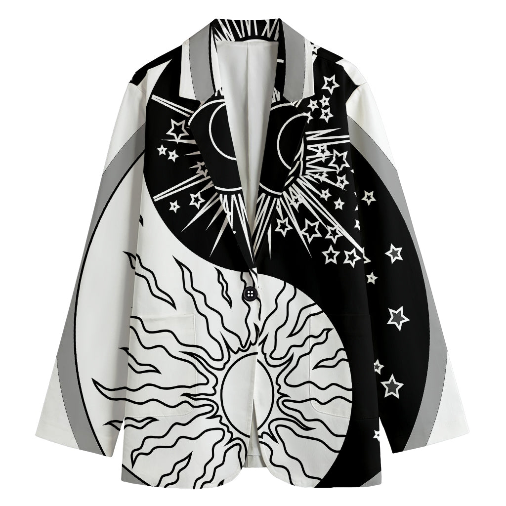 Sun And Moon Yin Yang Print Women's Cotton Blazer