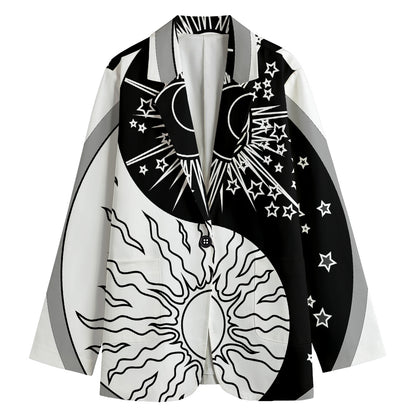 Sun And Moon Yin Yang Print Women's Cotton Blazer