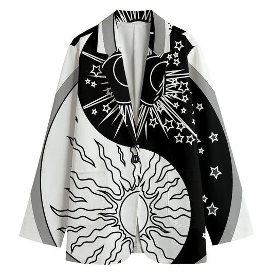Sun And Moon Yin Yang Print Women's Cotton Blazer