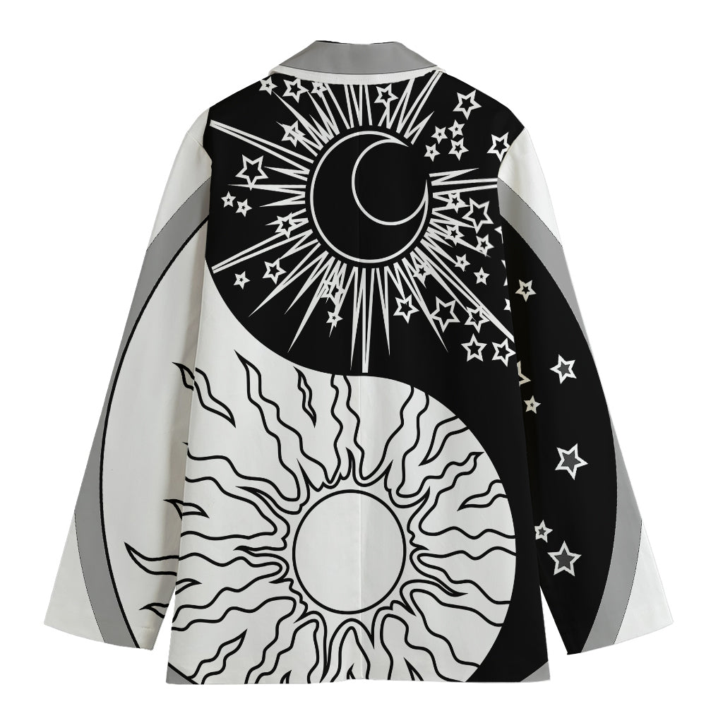 Sun And Moon Yin Yang Print Women's Cotton Blazer