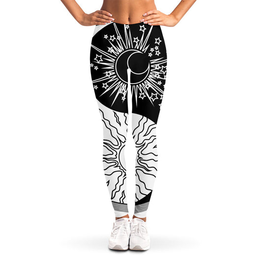 Sun And Moon Yin Yang Print Women's Leggings