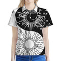 Sun And Moon Yin Yang Print Women's Polo Shirt