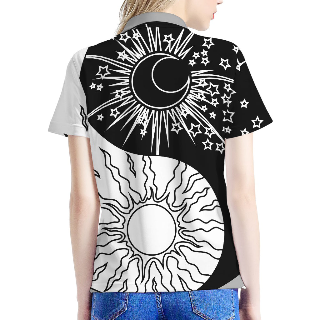 Sun And Moon Yin Yang Print Women's Polo Shirt