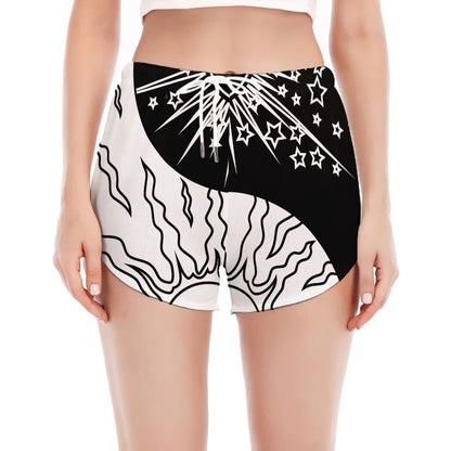 Sun And Moon Yin Yang Print Women's Split Running Shorts