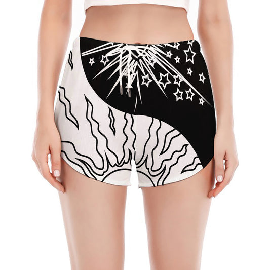 Sun And Moon Yin Yang Print Women's Split Running Shorts