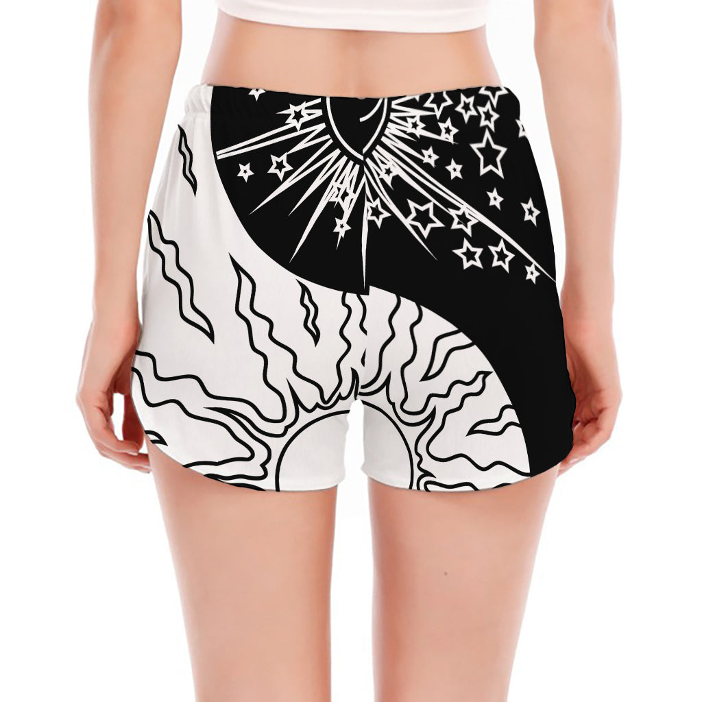Sun And Moon Yin Yang Print Women's Split Running Shorts