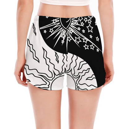 Sun And Moon Yin Yang Print Women's Split Running Shorts