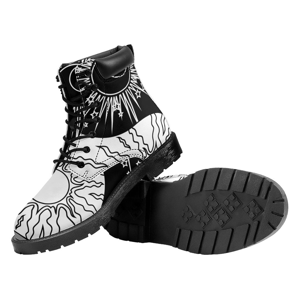 Sun And Moon Yin Yang Print Work Boots