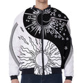 Sun And Moon Yin Yang Print Zip Sleeve Bomber Jacket