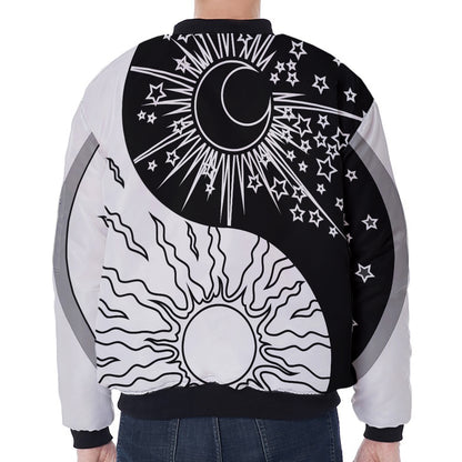 Sun And Moon Yin Yang Print Zip Sleeve Bomber Jacket