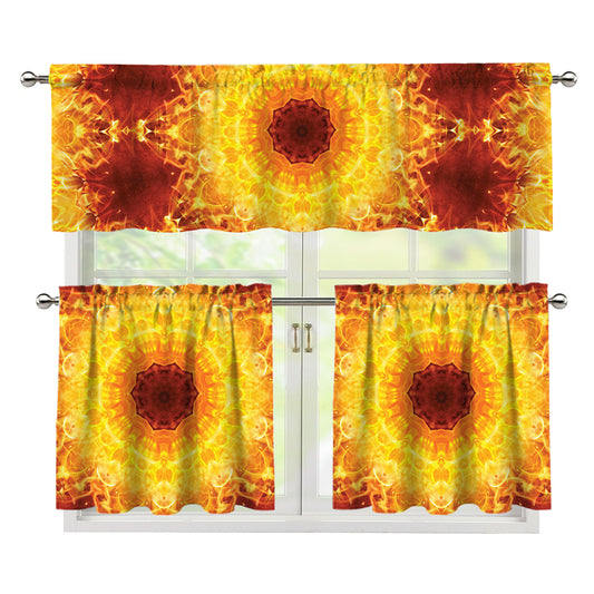Sun Fire Kaleidoscope Print 3 Piece Kitchen Curtains