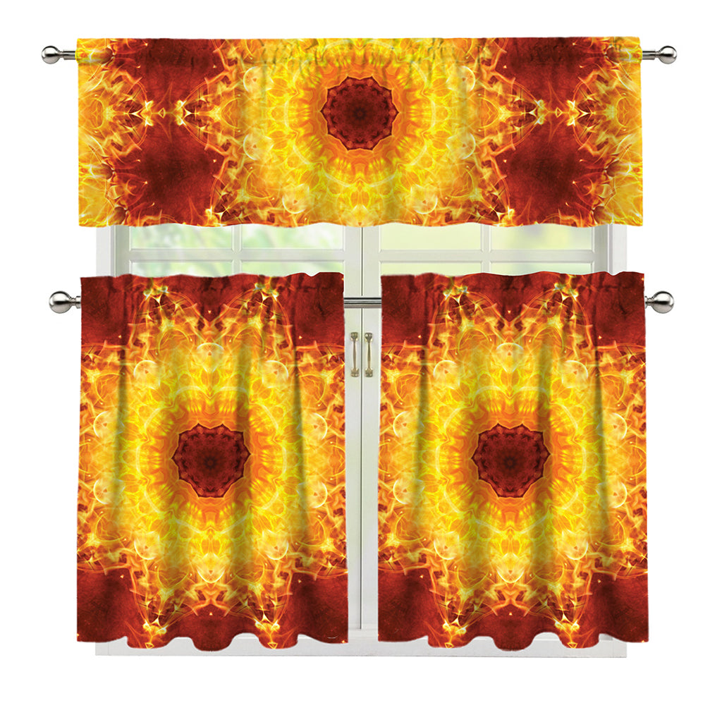 Sun Fire Kaleidoscope Print 3 Piece Kitchen Curtains