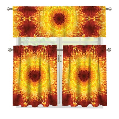 Sun Fire Kaleidoscope Print 3 Piece Kitchen Curtains