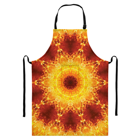 Sun Fire Kaleidoscope Print Bib Apron With Pocket