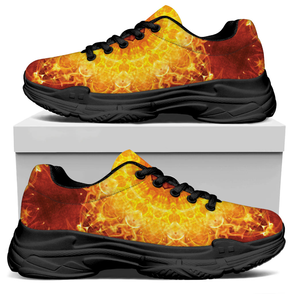 Sun Fire Kaleidoscope Print Black Chunky Shoes
