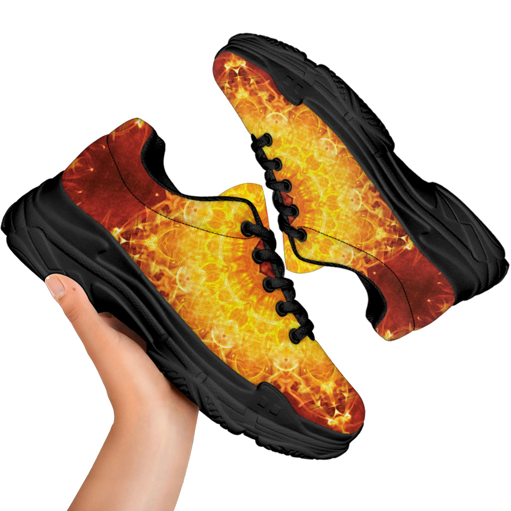Sun Fire Kaleidoscope Print Black Chunky Shoes