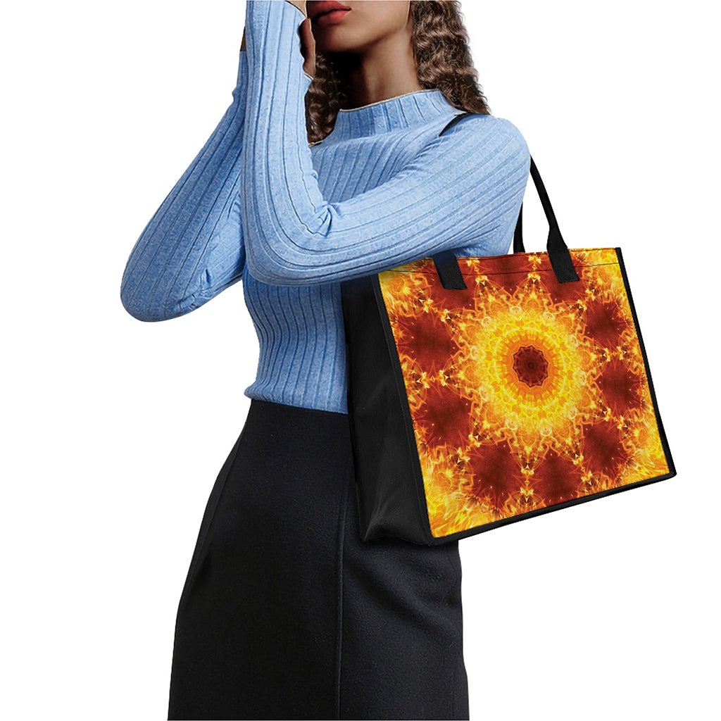 Sun Fire Kaleidoscope Print Canvas Tote Bag