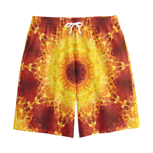 Sun Fire Kaleidoscope Print Cotton Shorts