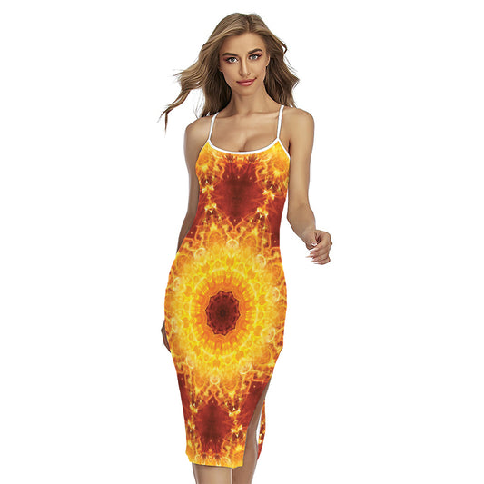 Sun Fire Kaleidoscope Print Cross Back Cami Dress