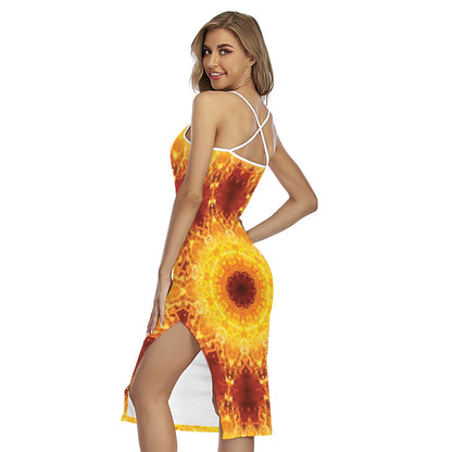 Sun Fire Kaleidoscope Print Cross Back Cami Dress