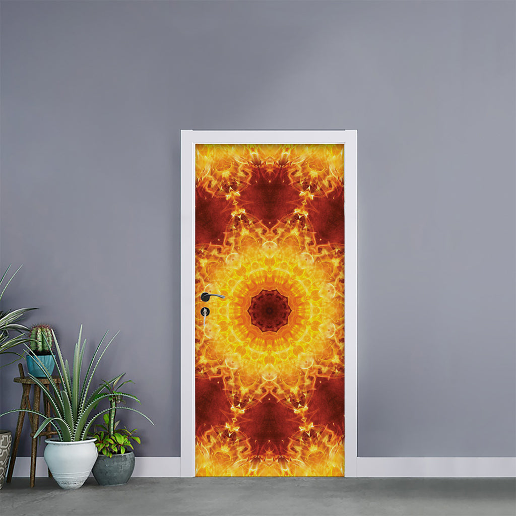 Sun Fire Kaleidoscope Print Door Sticker