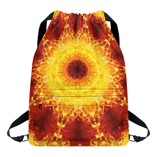 Sun Fire Kaleidoscope Print Drawstring Backpack