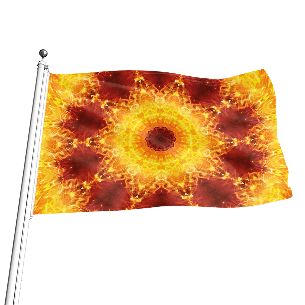 Sun Fire Kaleidoscope Print Flag