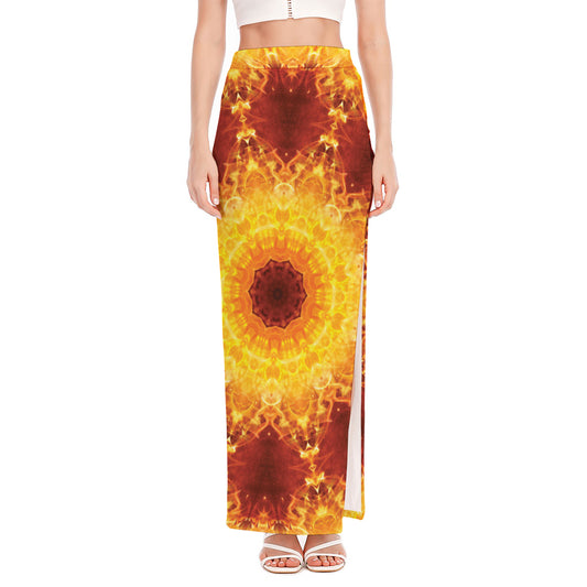 Sun Fire Kaleidoscope Print High Slit Maxi Skirt