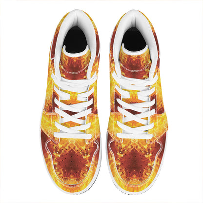 Sun Fire Kaleidoscope Print High Top Leather Sneakers