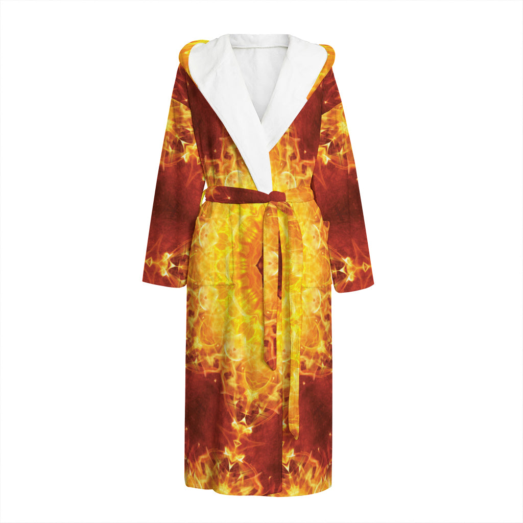 Sun Fire Kaleidoscope Print Hooded Bathrobe