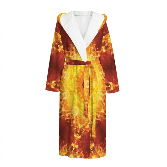 Sun Fire Kaleidoscope Print Hooded Bathrobe