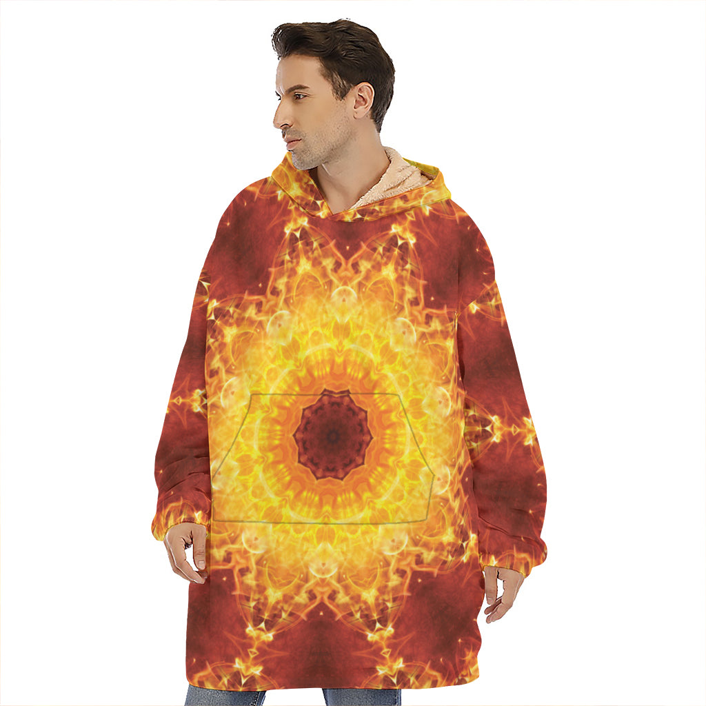 Sun Fire Kaleidoscope Print Hoodie Blanket